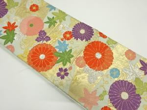 アンティーク　菊に紅葉・桜模様織り出し袋帯（材料）